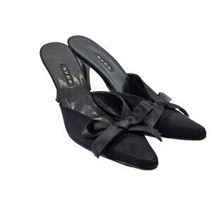 Hype Size 7 Black Pointed‎ Toe Bow Detail Kitten Heels Pumps Mules Shoes GUC